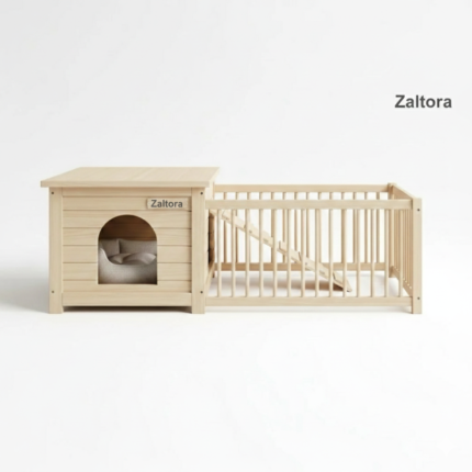 Zaltora Indoor Rabbit House | Modern Wooden Bunny Hutch with Playpen Area